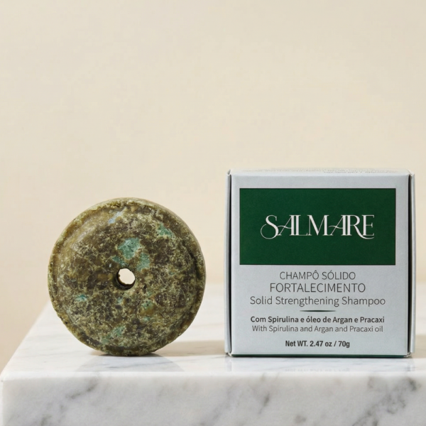 Champô sólido natural e sustentável da Salmare Cosmética.