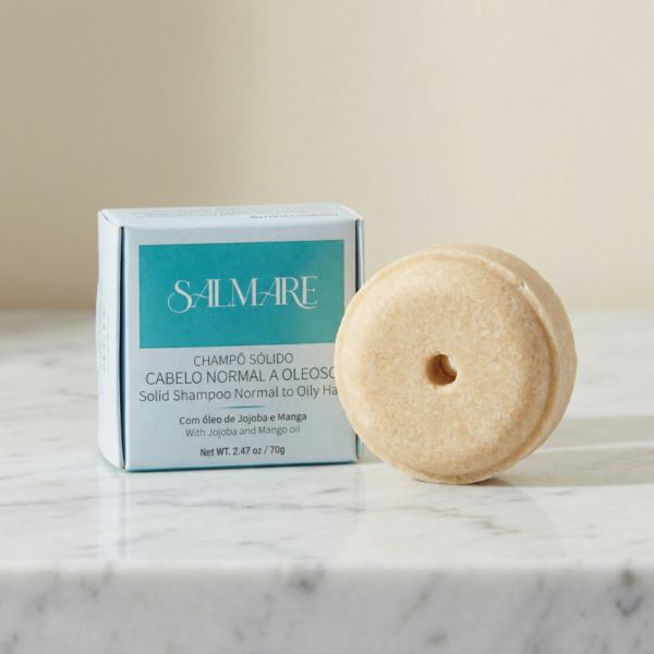 Champô sólido natural e sustentável da Salmare Cosmética.