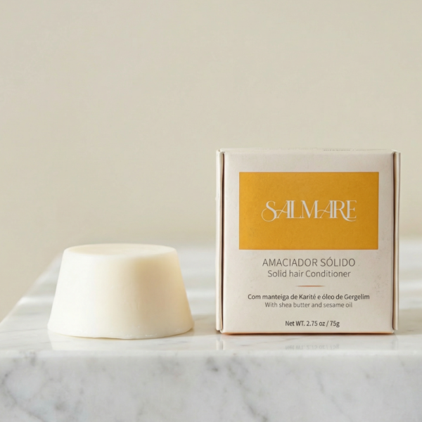 Amaciador sólido hidratante para cabelo da marca Salmare.