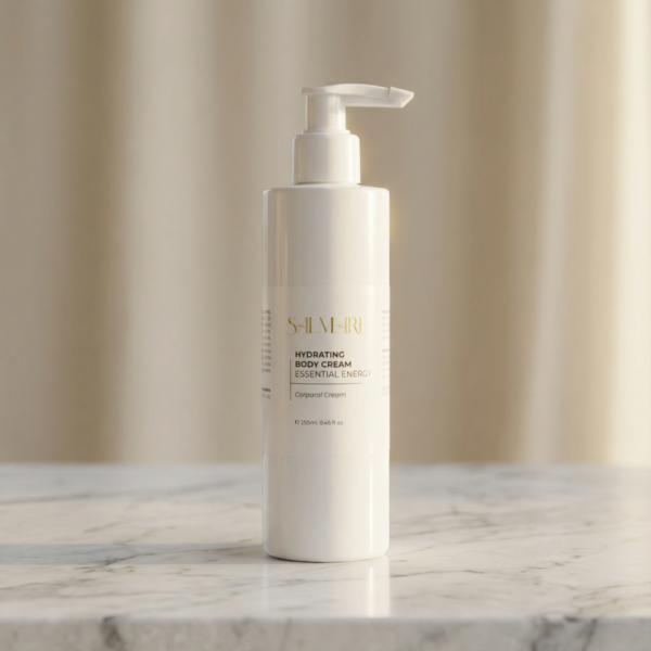 Frasco com doseador de creme corporal hidratante Salmare.