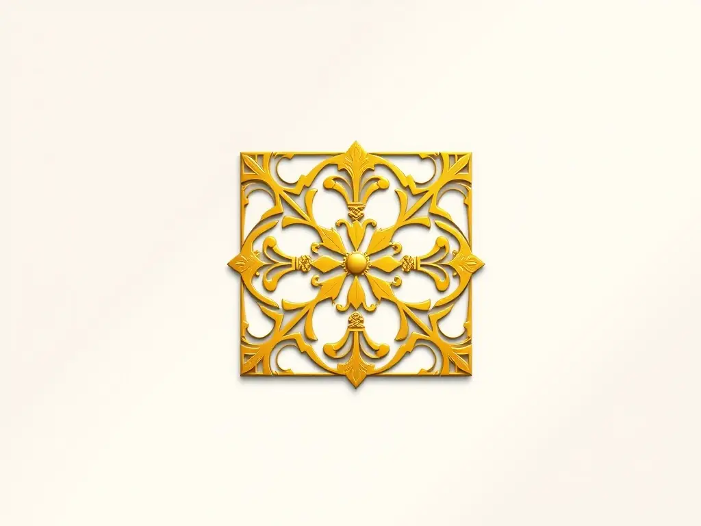 A minimalist golden icon representing a traditional Portuguese tile pattern, symbolizing the brand's heritage and craftsmanship. The image should evoke a sense of history and cultural pride.